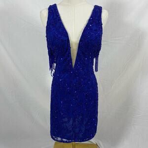 Aleta dark blue beaded mini dress size 2‎ going out party glam